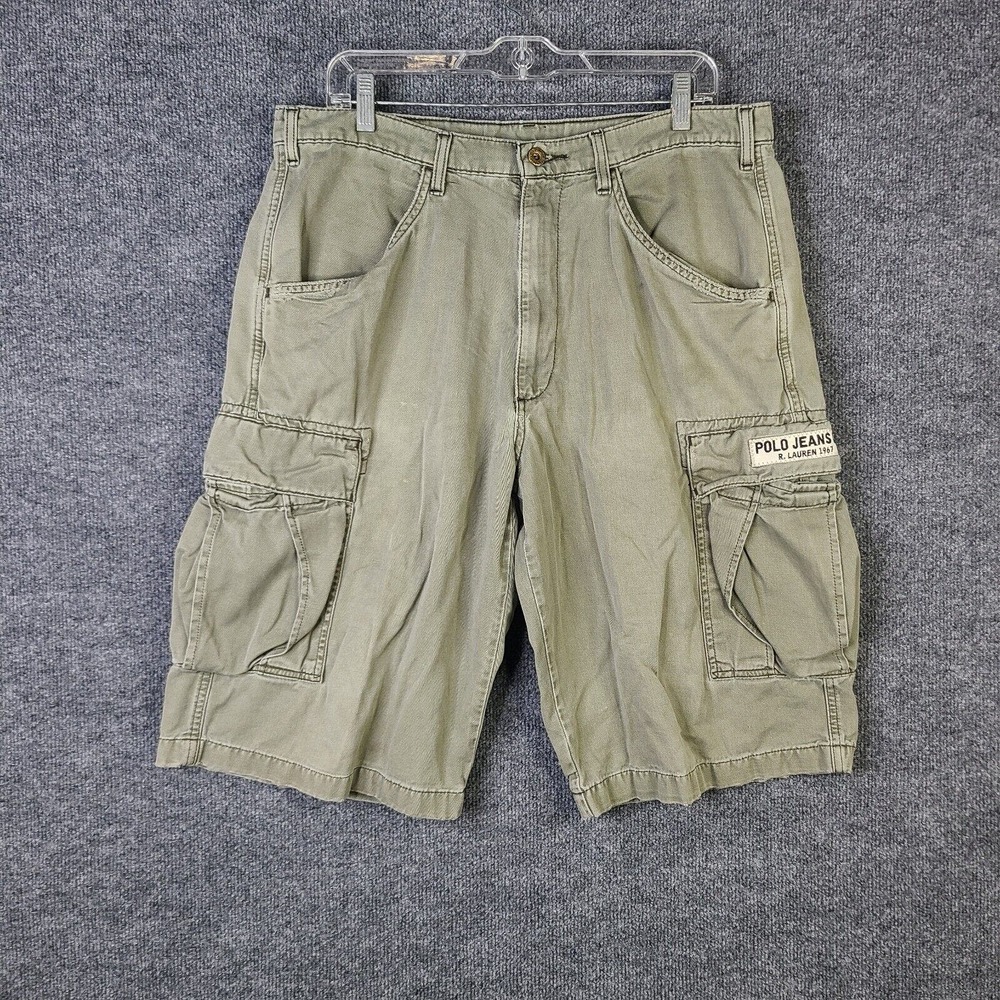 Polo Jeans Co. Freighter Short Cargo Men's 34 Green Canvas Multi Pocket